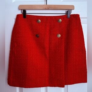 LOFT Vibrant Red Mini Skirt with Gold Buttons